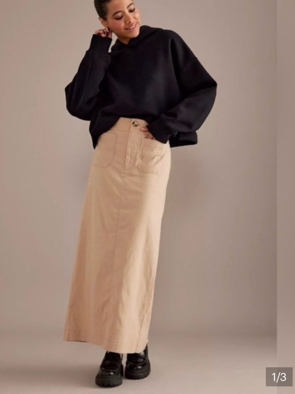 Maeve High-Waist Maxi Skirt in Beige